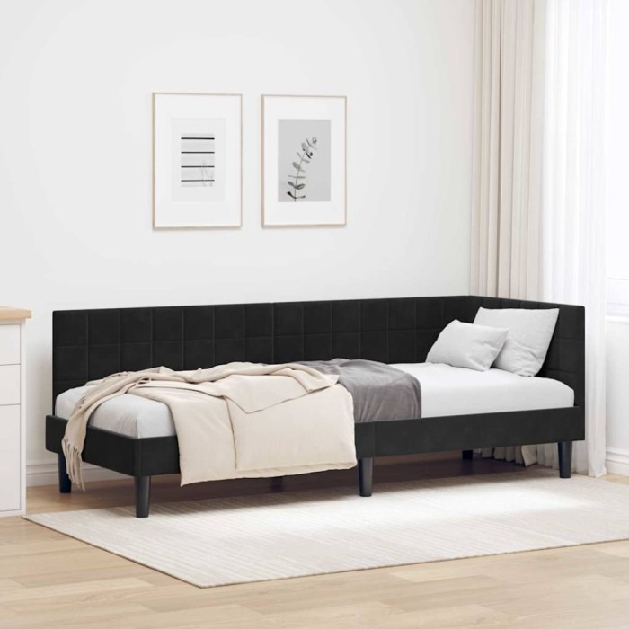 vidaXL Cadru de pat colțar cu headboard Negru 80 x 200 cm Catifea 42016413