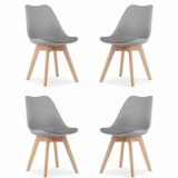 Set 4 Scaune Mercaton Grosseto, Stil Scandinav cu Picioare din Lemn, Sezut din PP si Perna din Piele Ecologica, Maxim 120 Kg, 49