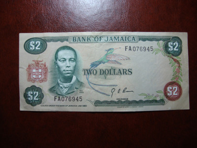 JAMAICA 2 DOLLARS 1973 XF + MAI RARA foto