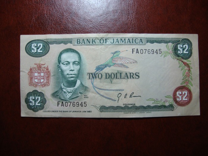 JAMAICA 2 DOLLARS 1973 XF + MAI RARA