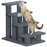 PawHut Scară pentru C&acirc;ini și Pisici cu 4 Trepte și &Icirc;nveliș din Pluș, 61x41x60 cm, Gri | Aosom Romania