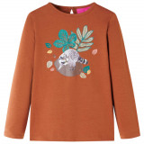 Tricou pentru copii cu m&acirc;neci lungi, coniac, 140, vidaXL