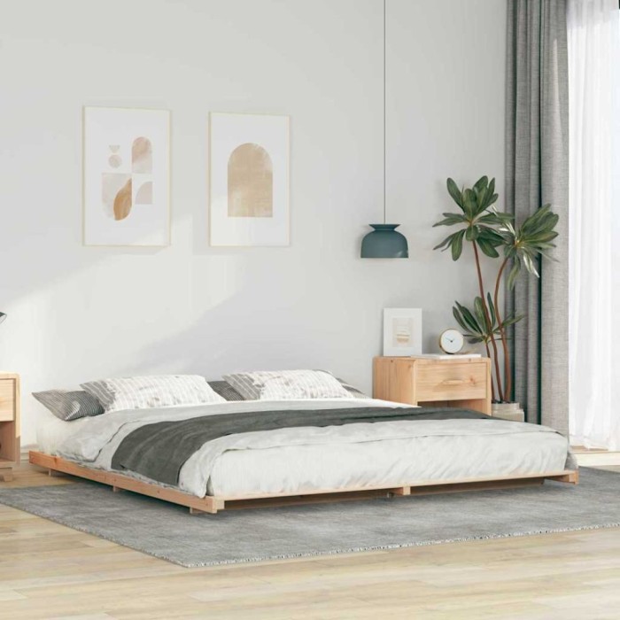 vidaXL Cadru de pat de podea Maro 180 x 210 cm Lemn masiv de pin