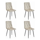 Set 4 scaune bucatarie/living, Artool, Libra, catifea, metal, bej si negru, 44x40x88.5 cm, Leobert