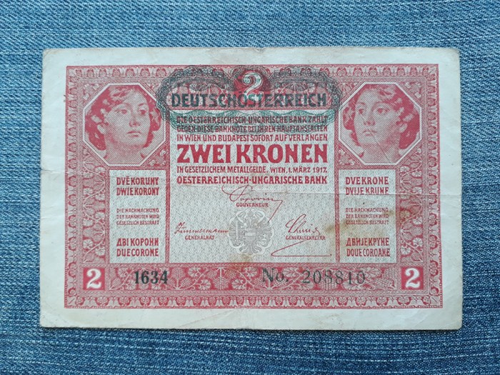 ⏳ 2 Kronen 1917 Austria / Korona Coroane supratipar / Seria 208810