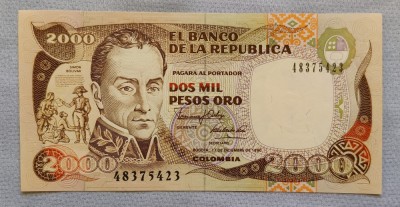 Columbia - 2000 Pesos Oro ND (1983-1990) Simon Bol&amp;iacute;var foto