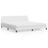 Cumpara ieftin Pat cu saltea, alb, 200x200 cm, piele ecologică