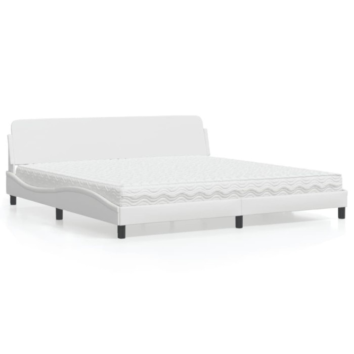 vidaXL Pat cu saltea, Dover, alb, 200x200 cm, piele ecologică 3208478