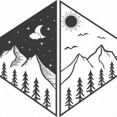 Sticker decorativ, Soare Luna Munte, Negru, 85 cm, 7205ST