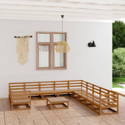 vidaXL Set mobilier de grădină, 12 piese, lemn masiv de pin foto