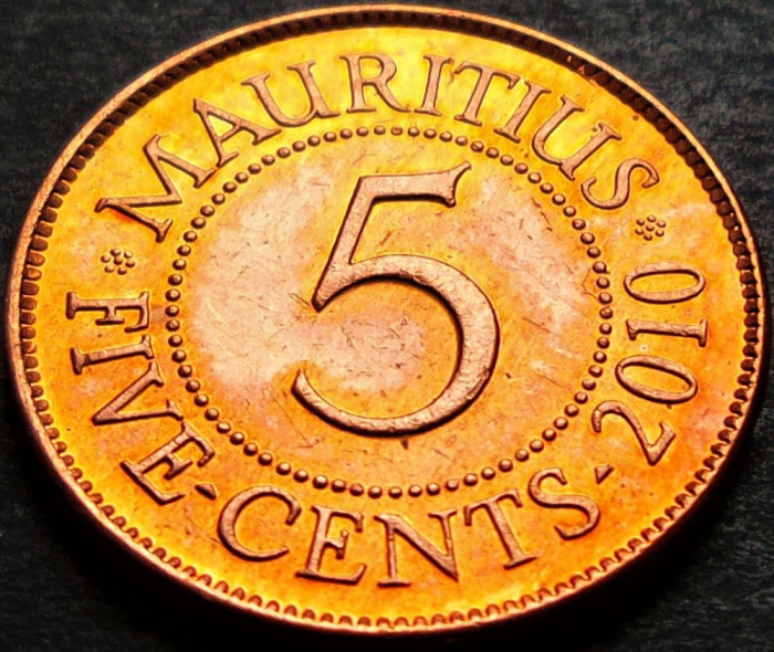 Moneda exotica 5 CENTI - MAURITIUS, anul 2010 * cod 5006 = UNC