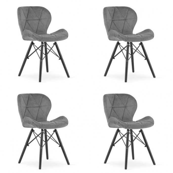 Set 4 scaune stil scandinav, Artool, Lago Velvet, catifea, lemn, gri si negru, 47x36x73.5 cm