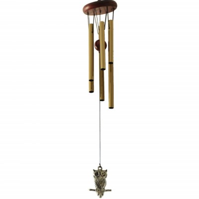 Clopotel de vant cu 6 tuburi sonore metalice pentru casa sau gradina, model clasic cu bufnita foto