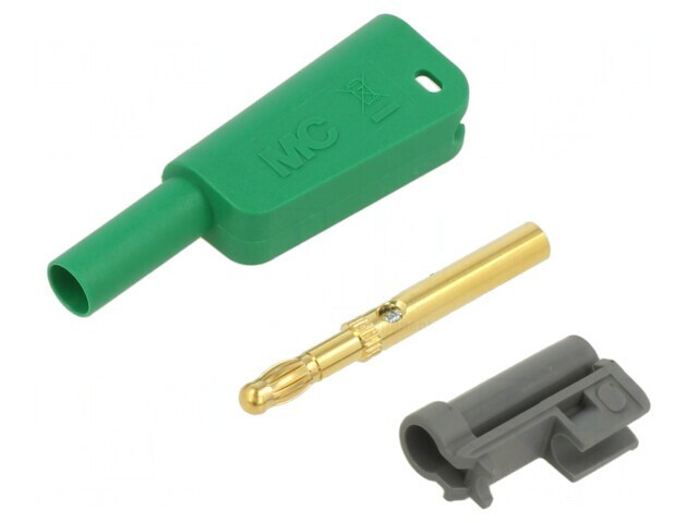 Conector banană verde 4mm 19A 1kV cu izolaţie