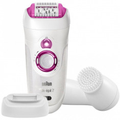 Epilator Braun SE7-539 Legs Body Face + Perie Sonica faciala, 40 de pensete, Alb/Roz foto