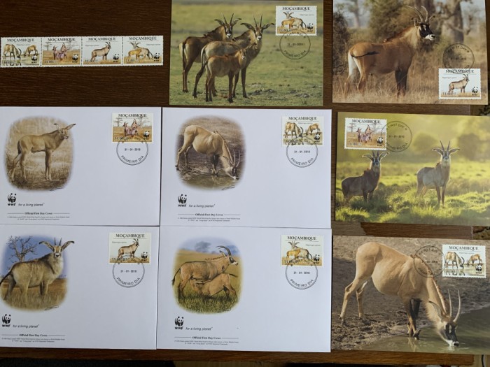 mozambic - serie 4 timbre MNH, 4 FDC, 4 maxime, fauna wwf