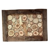 Cumpara ieftin Tablou rustic handmade din rondele de lemn cu rama arsa si lacuita &ndash; 61x42 cm
