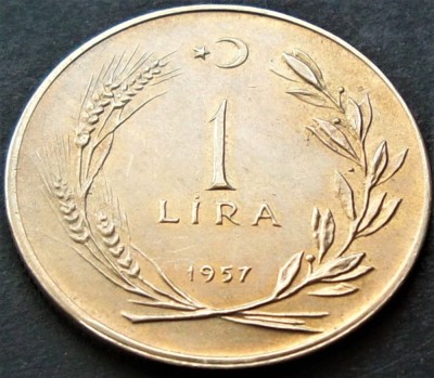 Moneda 1 LIRA - TURCIA, anul 1957 *cod 1297 A = A.UNC foto