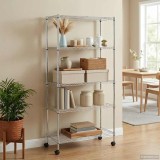 vidaXL Raft Depozitare Crom 75x35x155 cm, 5 Niveluri, 250 kg, cu Roti, Ajustabil, Argintiu, Mobilier Industrial Bucatarie Birou Garaj