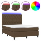 Cumpara ieftin Pat cu arcuri, saltea si LED, maro inchis, 140x190 cm, textil