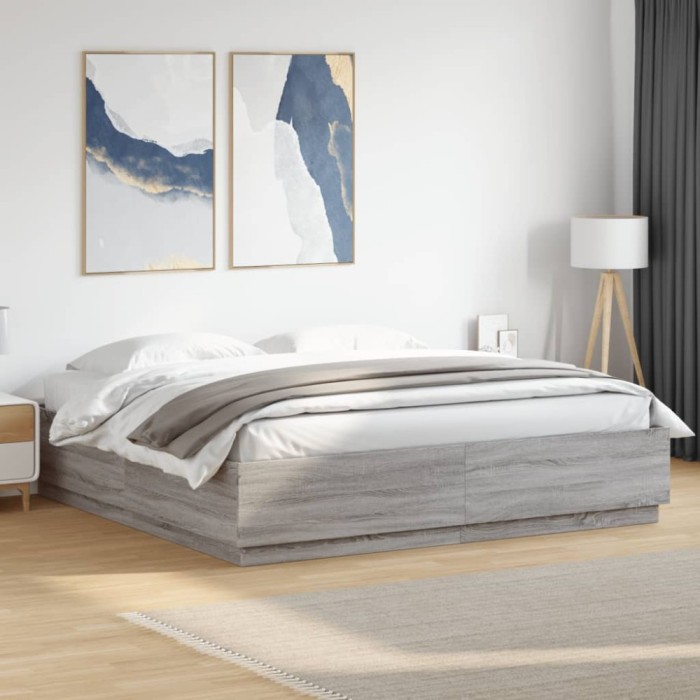 Cadru de pat cu lumini LED gri sonoma 180x200 cm lemn prelucrat