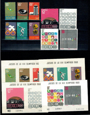 Mexic 1968 - Jocurile Olimpice, sport, serie+colite neuzate foto