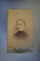 CDV - Fotografie pe carton Visit Portrait Femeie sec. XIX - text chirilic verso foto