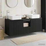 Cumpara ieftin Set dulap baie 3 buc. Negru 129 x 41 x 80 cm Lemn prelucrat