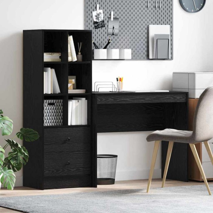 Birou cu spațiu de depozitare cu sertar 2 pcs Stejar negru