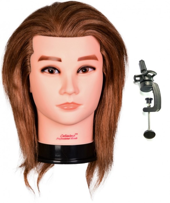 Mannequin Cap Brandon pentru Coafuri și Stilizare Masculine 40 cm, Suport Inclus, Păr Natural, Rezistent la Căldură