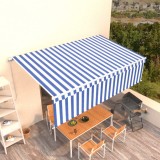 VidaXL Copertină retractabilă manual cu stor, albastru&amp;alb, 5x3 m