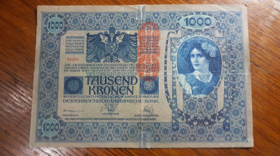 B109H- Bancnota 1000 koroane 1902 Austria- Ocupatia Germania Reich ww2. foto