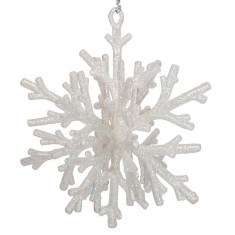 Ornament Brad Crăciun, Fulg 3D, Alb Irizat, 15 cm