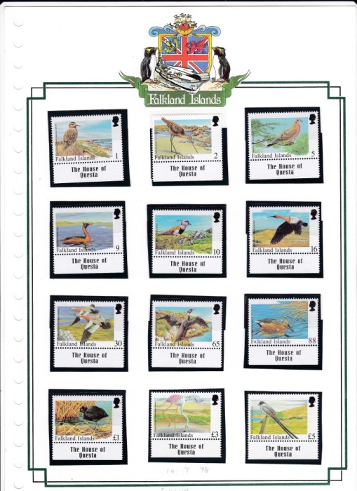 DB1 Colonii Ins. Falkland 1998 Fauna Pasari 12 v. MNH in haviduri pe foaie de album