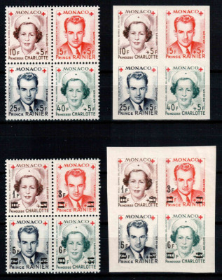 Monaco 1949 1951, Mi #397-400 + 451-454 AB, Crucea Rosie, Printul Rainier, MNH! foto