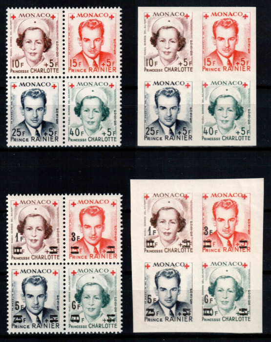 Monaco 1949 1951, Mi #397-400 + 451-454 AB, Crucea Rosie, Printul Rainier, MNH!