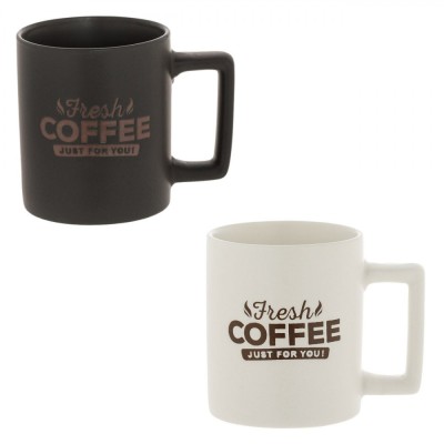 Set Căni Ceramice, Model &amp;quot;Fresh Coffe Just for You&amp;quot;, Alb și Negru, Capacitate 310ml, 2 Bucăți foto