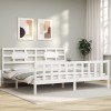 Gossi cadru pat cu tablie 200x200 cm, alb, lemn masiv