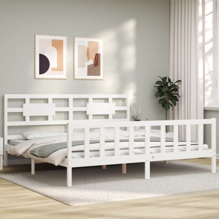 Gossi cadru pat cu tablie 200x200 cm, alb, lemn masiv
