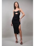 Cumpara ieftin Rochie Ocazie Lunga Neagra XS-S, Cupe Strasuri, Eleganta, Spate Gol, 100% Poliester