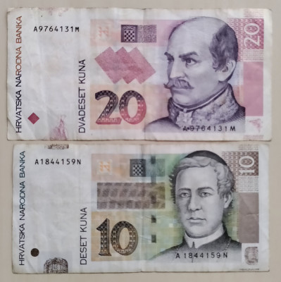 Bancnota 10, 20 Kuna - Croatia - 2001 foto