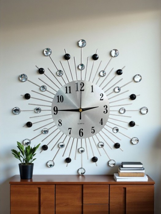 Ceas de perete argintiu sunburst 38 cm