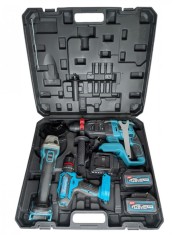 Trusa 3 unelte 128v 8Ah, German Meister, Rotopercutor, Polizor Unghiular și Autofiletanta cu percutie