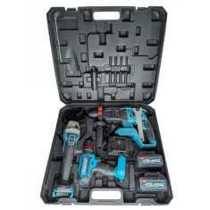 Trusa 3 unelte 128v 8Ah, German Meister, Rotopercutor, Polizor Unghiular și Autofiletanta cu percutie