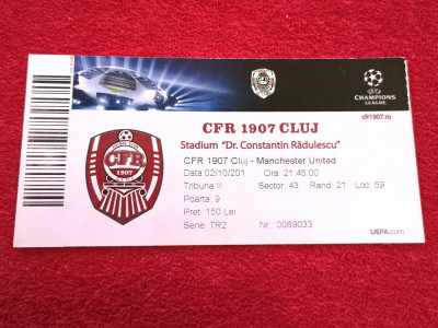 Bilet meci fotbal CFR 1907 CLUJ - MANCHESTER UNITED (02.10.2012) foto