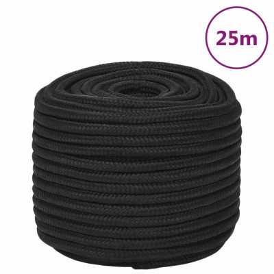 vidaXL Fr&amp;acirc;nghie de barcă, negru complet, 14 mm, 25 m, polipropilenă foto