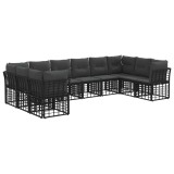 vidaXL Set de canapele de exterior cu pernă 10 pcs Negru și Gri &icirc;nchis 3437553