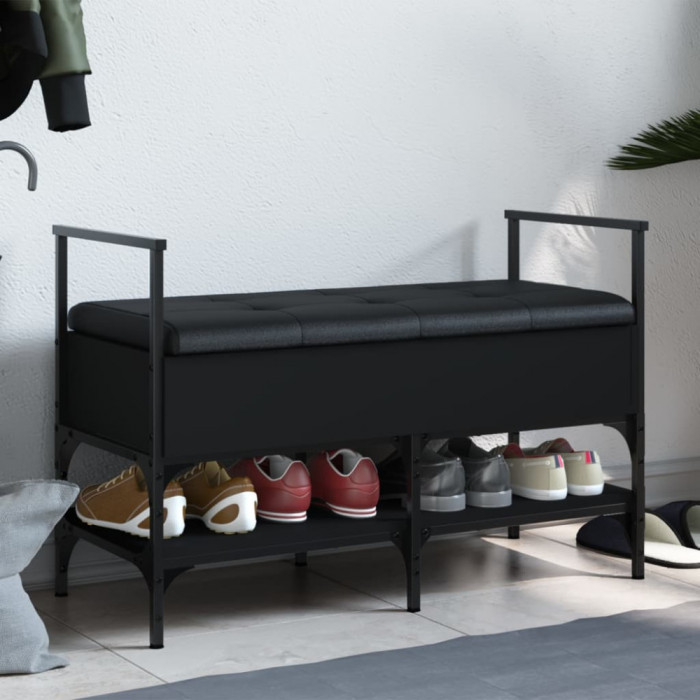 Banca de pantofi, negru, 85,5x42x57,5 cm, lemn prelucrat GartenMobel Dekor