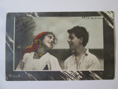 Rară! Carte poștala circulată 1903 tineri țigani rom&amp;acirc;ni foto