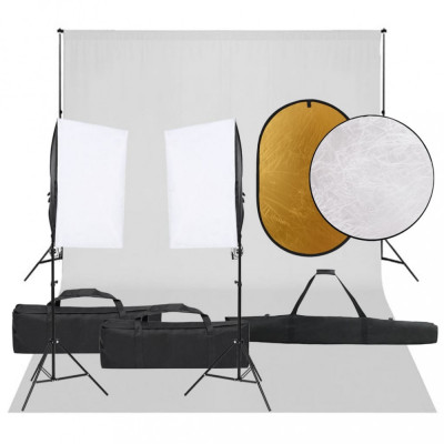 vidaXL Kit studio foto cu set de lumini, fundal și reflector foto